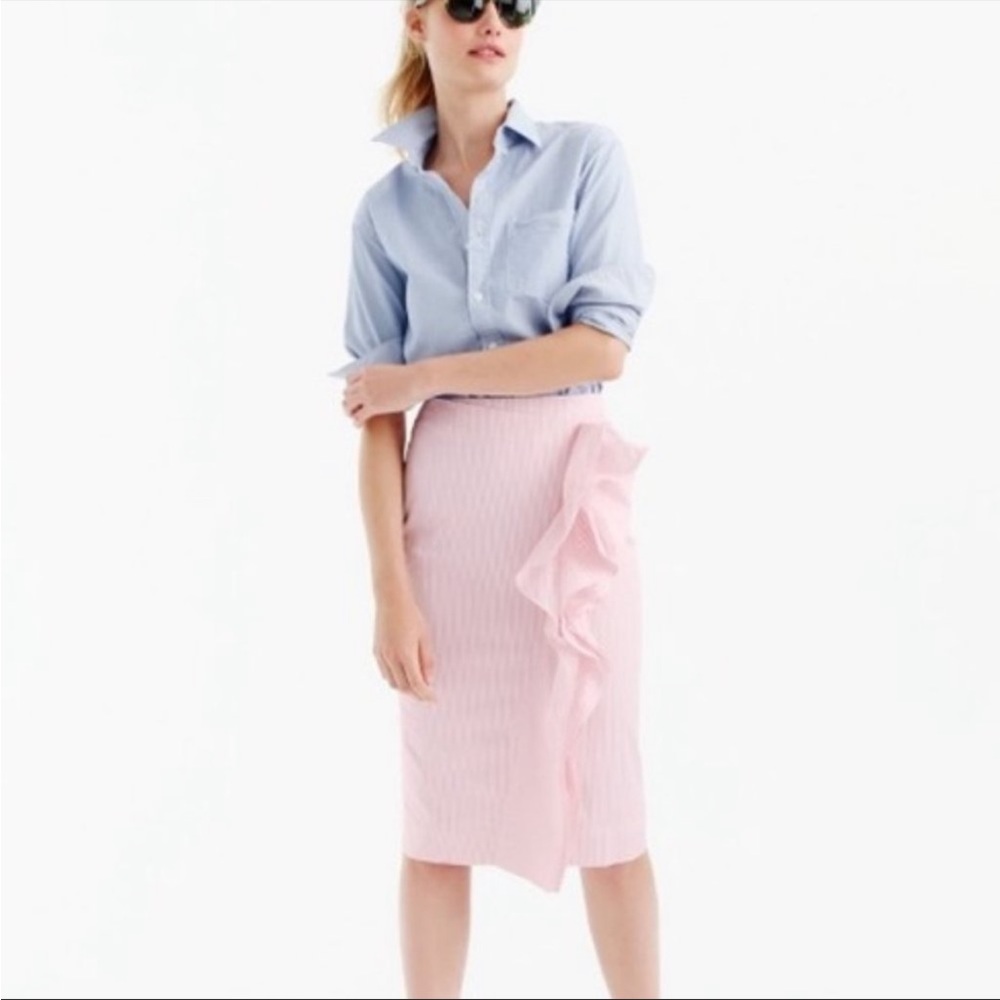 NWT J. Crew Ruffle Skirt in Striped Poplin 10 P